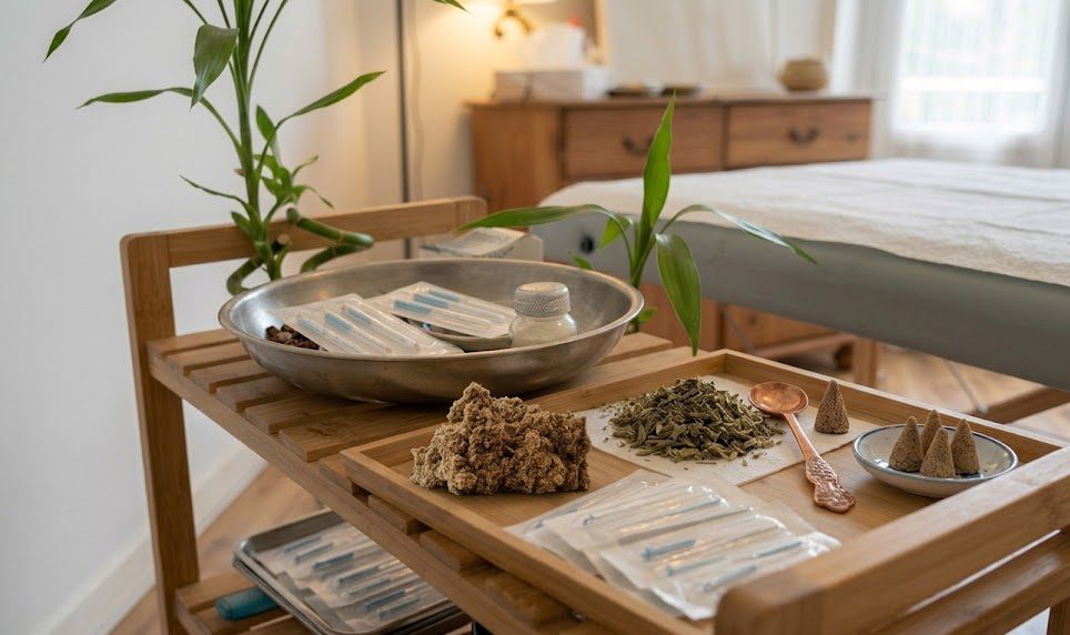 Aiguilles d'acupuncture stériles à usage unique préparées pour une séance d'arrêt du tabac